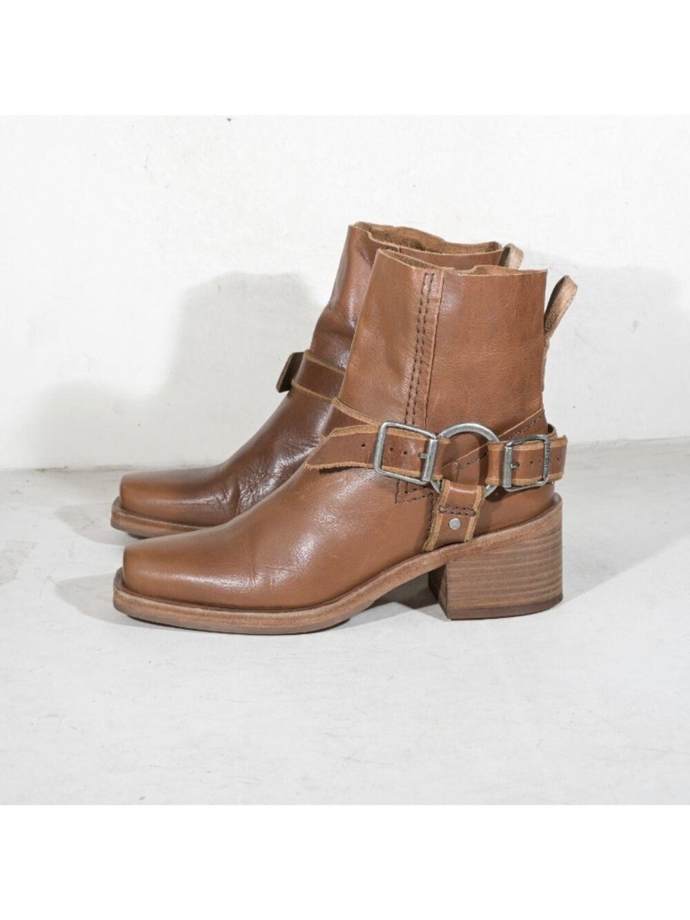 Tan Leather Harness Ankle Boots Square Toe We The Free Women's 8 Deadstock - Picture 2 of 7